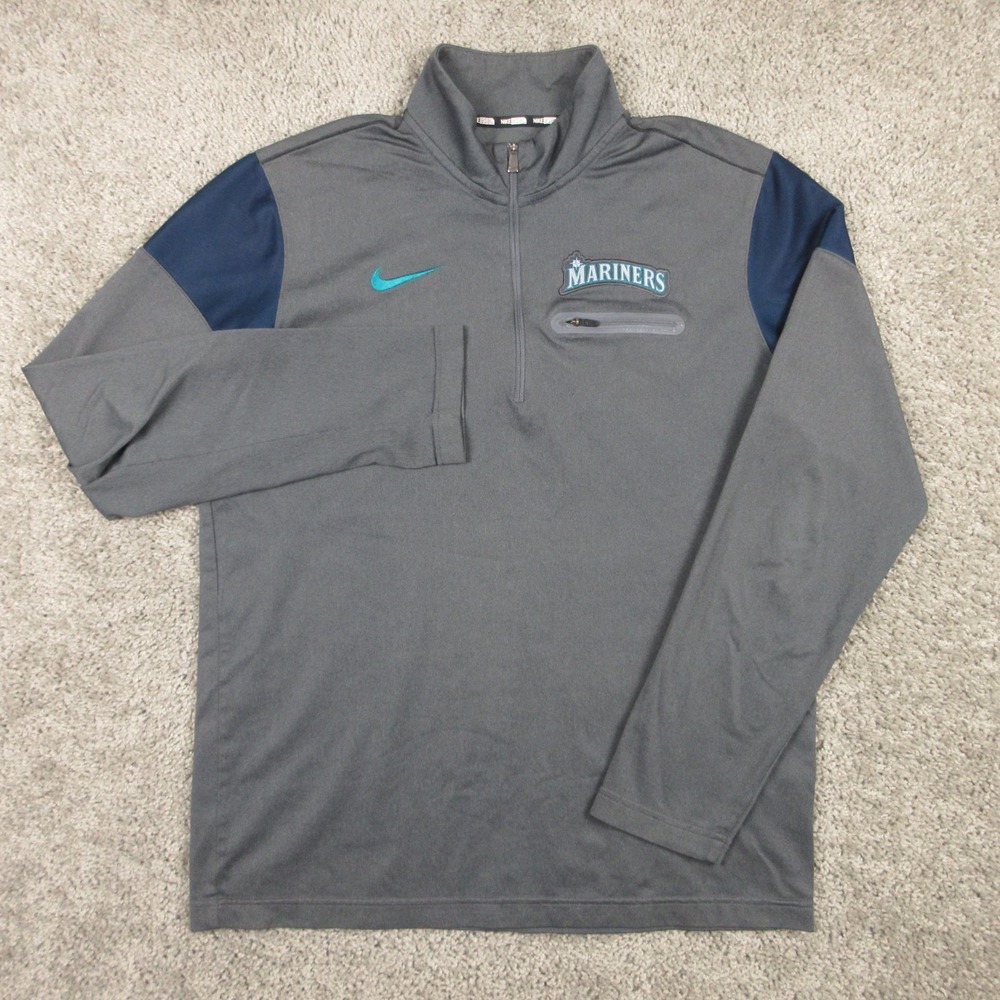 Seattle Mariners Sweater Mens Medium Gray Nike 1/4 Zip Pullover Sweatshirt Logo